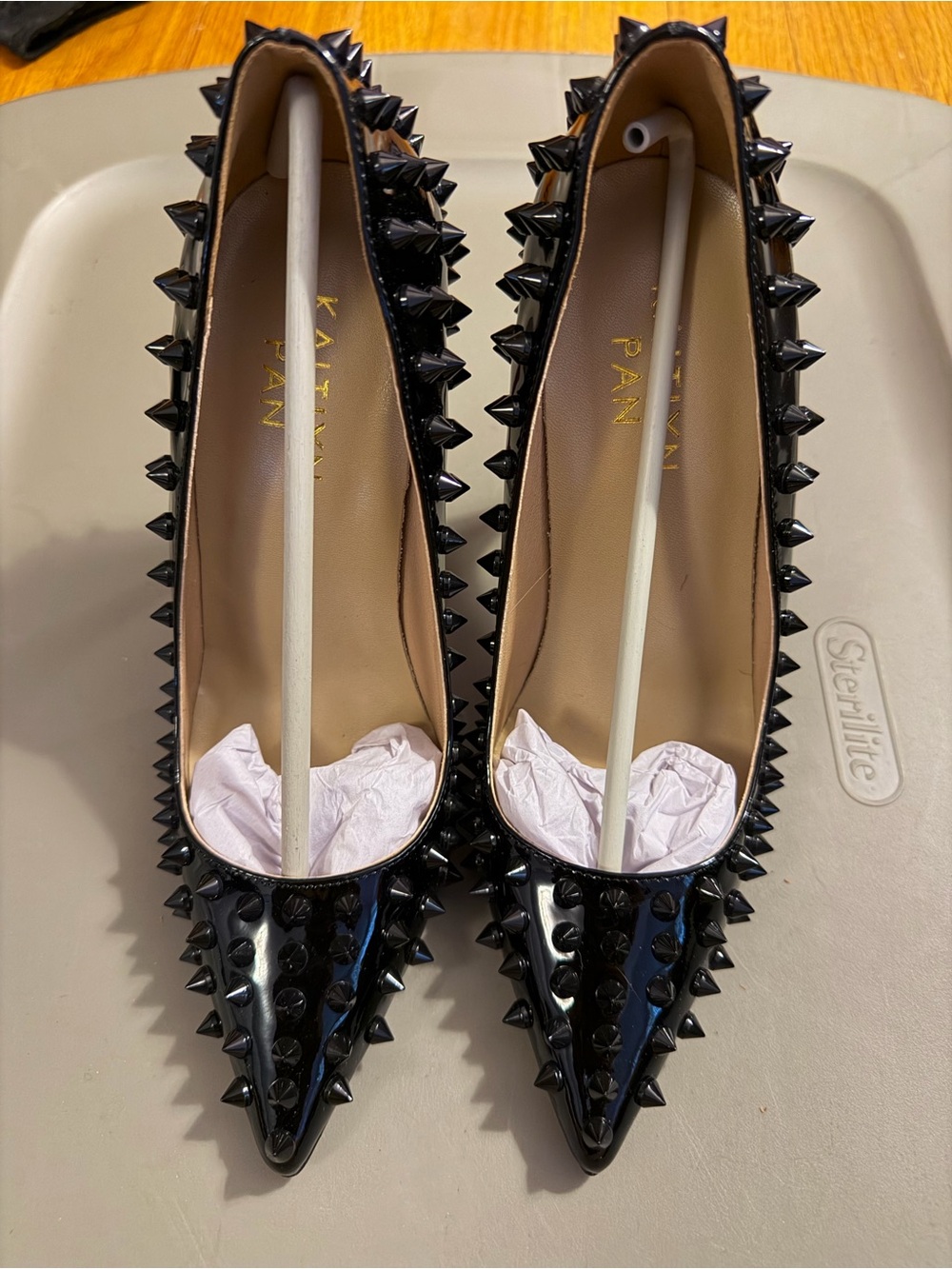 Kaitlyn Black Patent Pointed-Toe Spike Flats